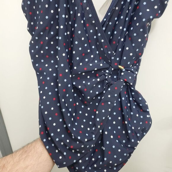 Tommy Hilfiger Woman Navy Blue Polka Dot Surplus One Piece Swimsuit Plus Sz 18W - Picture 2 of 7